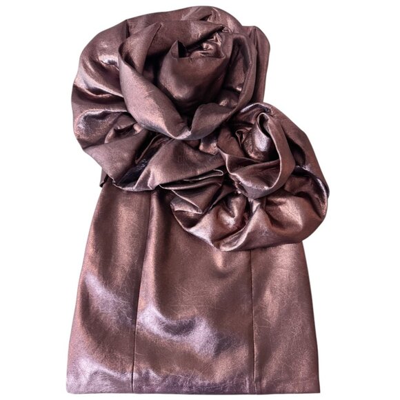 NWT ZARA METALLIC BRONZE ROSE GLAM MINI DRESS GORGEOUS BODYCON COCKTAILS MEDIUM - Picture 2 of 10